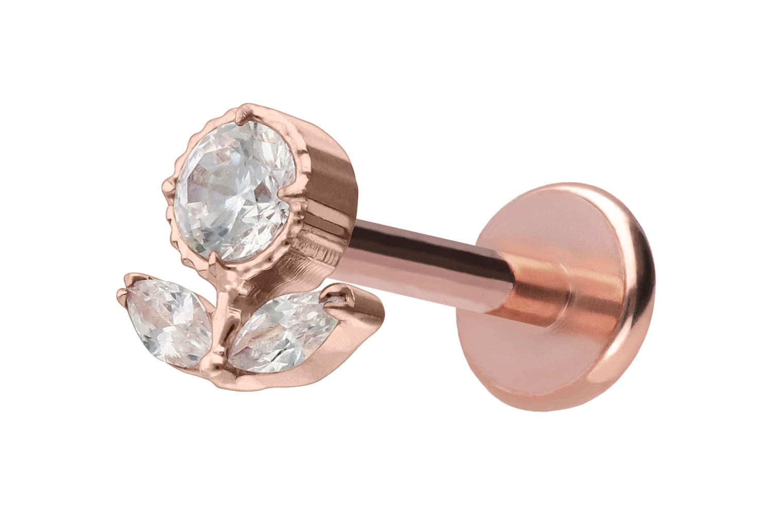 Titan Labret Piercing mit Push Fit KRISTALLBLUME